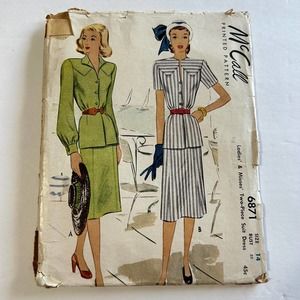 McCalls 1940's Vintage Pattern #6871 Two Piece Suit Set Size 14 Bust‎ 32